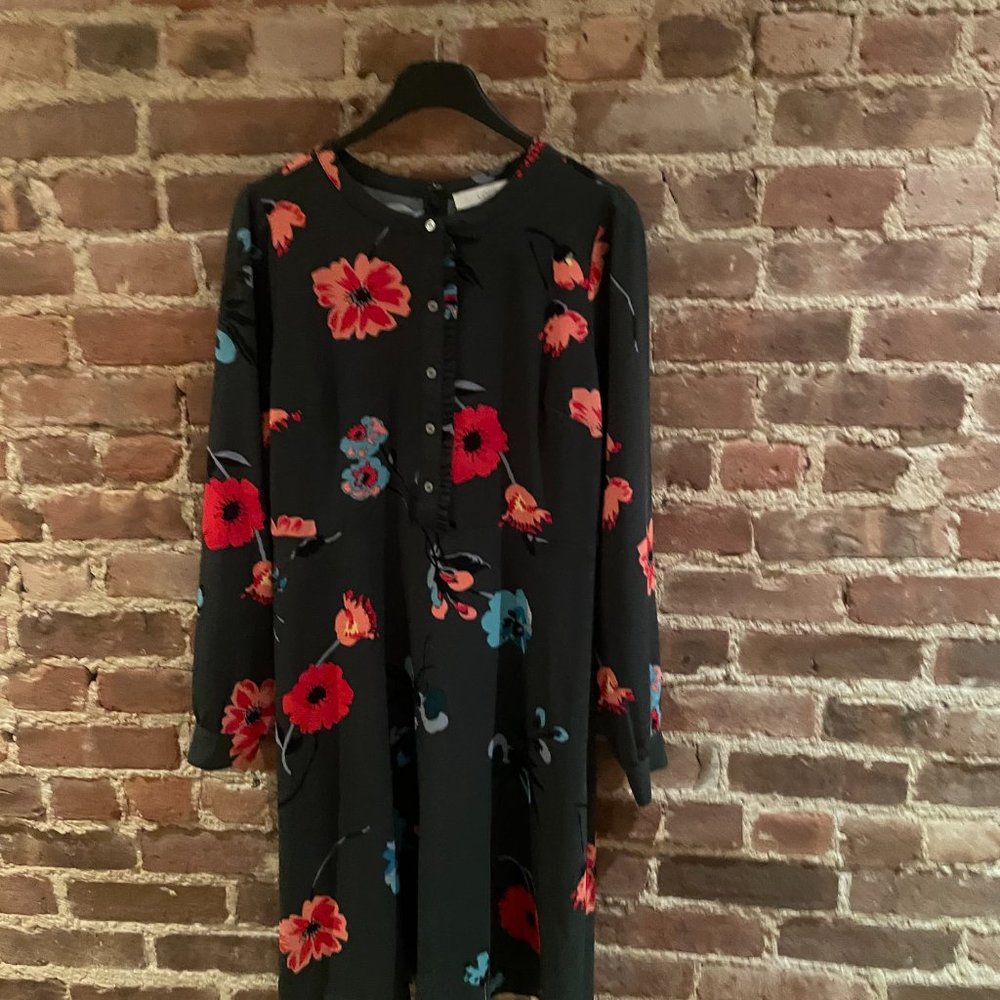 Loft long-sleeved knee-length grey dress with floral print